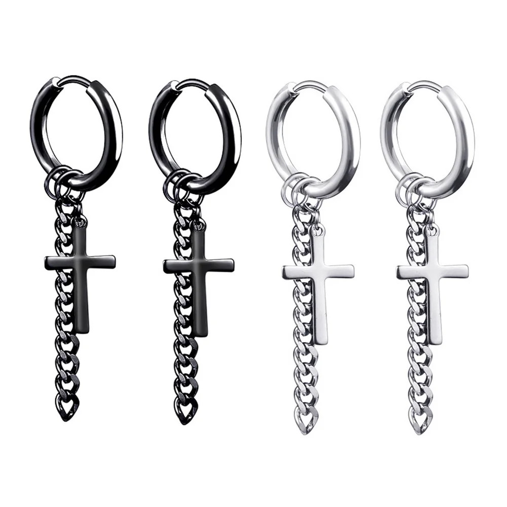 

WKOUD 1/2 пар модные серьги-гвоздики с крестом на цепочке в стиле панк рок для женщин и мужчин высококачественные ювелирные изделия из нержавеющей стали в стиле хип-хоп
