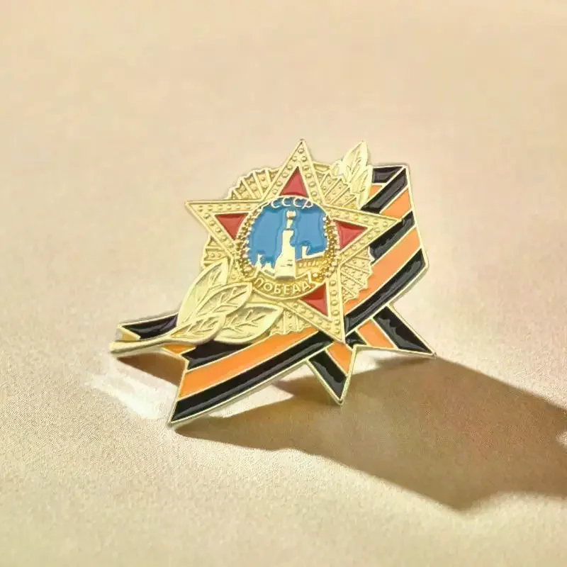Фото Значок из ленты с российским флагом, эмалированная булавка на лацкан, заказ ко Дню победы, мемориальная брошь, праздничный символ, булавка №1
