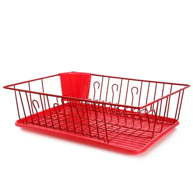 

Inches Red Dish Rack with 14 Plate Positioners and Detachable Utensil Holder Cheese cloth Fine mesh strainer Kitchen drain baske