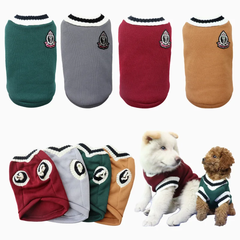 

Dog Sweater College Style V-neck Teddy Knitted Vest Puppy Winter Warm Dog Clothes for Small Medium Large Dogs Cats Pet Clothing