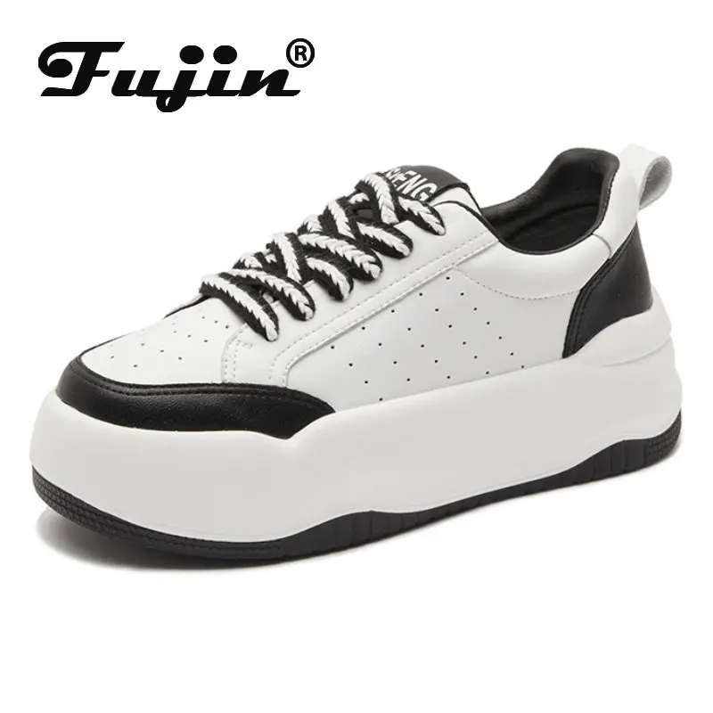 

Fujin 5cm Genuine Leather Fashion Platform Wedge Women Sneakers Chunky Spring Autumn Casual Vulcanize Mixed Color Comfy Shoes