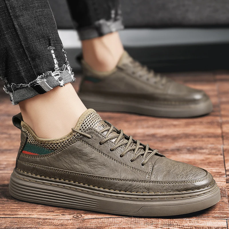 

Кроссовки мужские из натуральной кожи, мягкая Нескользящая дышащая подошва, повседневная обувь для походов, деловой стиль, 2023