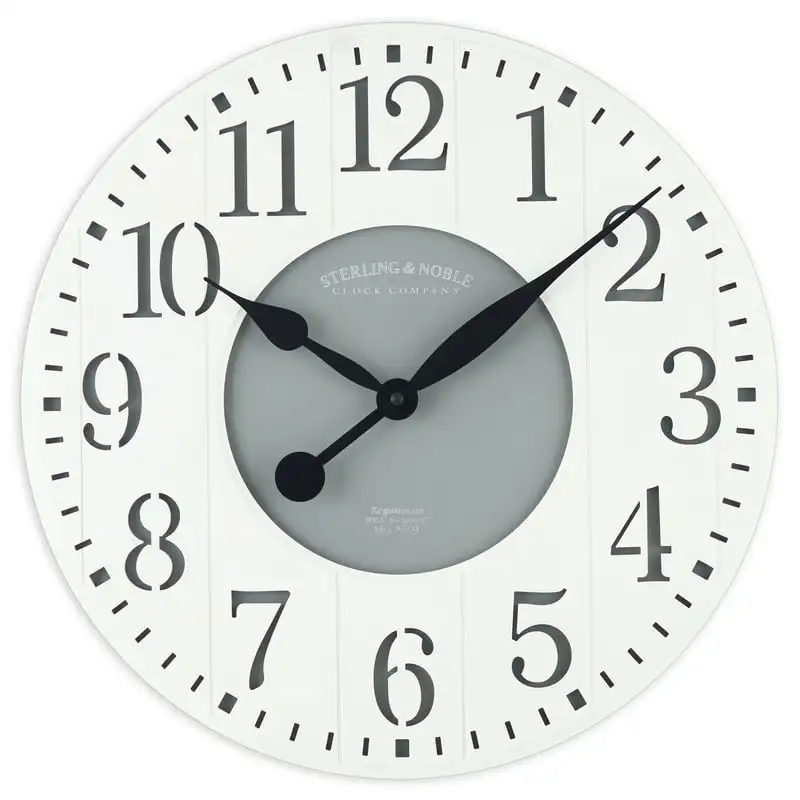 

Round 23.5" White and Gray Arabic Wainscot Farmhouse Analog Wall Clock