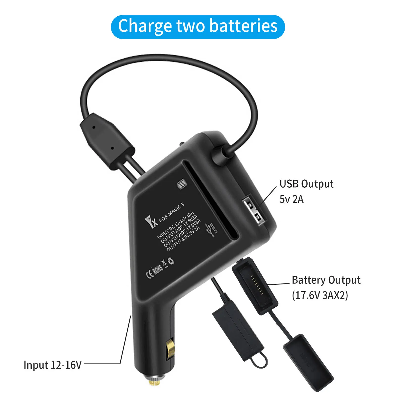 

Cigarette Lighter Slot Multi-Battery USB Car Charger Simultaneous Charging Adapter For DJI Mavic 3 Remote Control