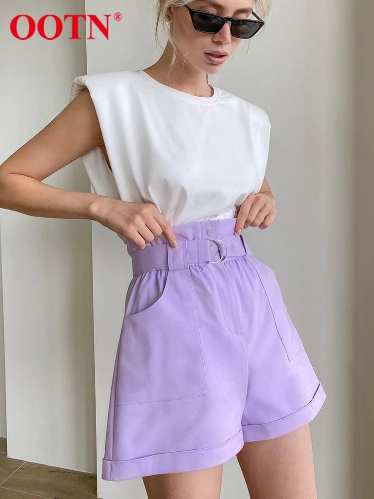 

OOTN High Waist Casual Shorts Women Summer Removable Sashes Street Style Shorts All-Match Pocket Trendy Wide Leg Shorts Femme