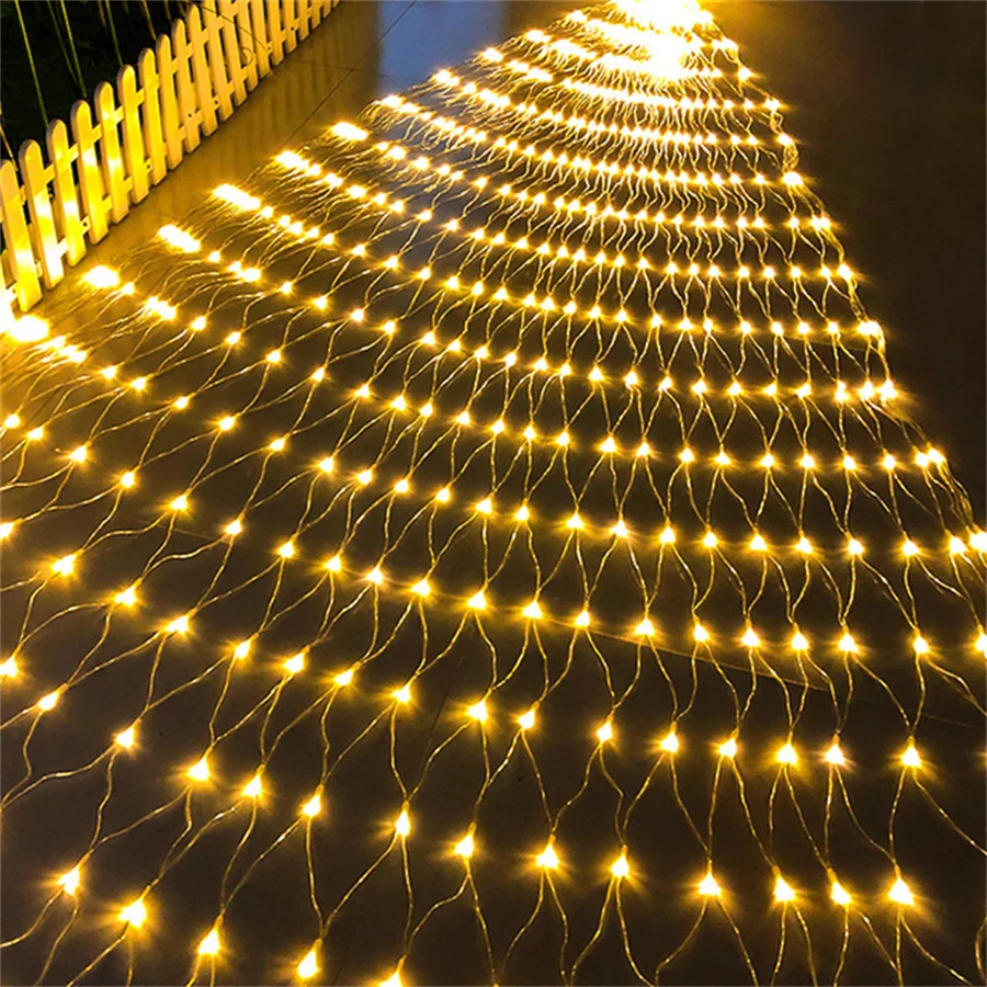 Thrisdar 3x2/6x4M Christmas Net Light Outdoor Curtain Fairy Light Wedding Mesh Light for Bush Tree Garden Party Holiday Decor