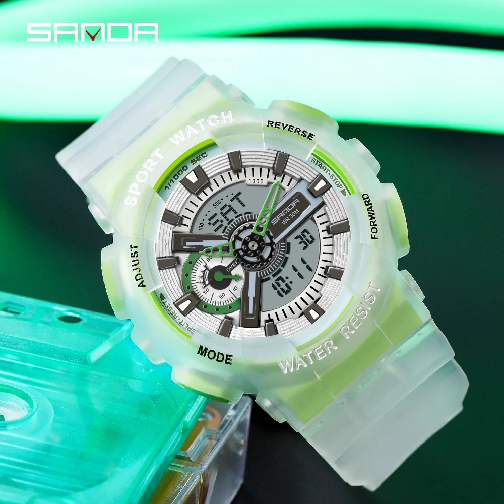 

SNADA 2022 New Men's Watches Sports Electronic Wristwatch Waterproof Fashion Fluorescent Dual Display Digital Quartz Watch 3029