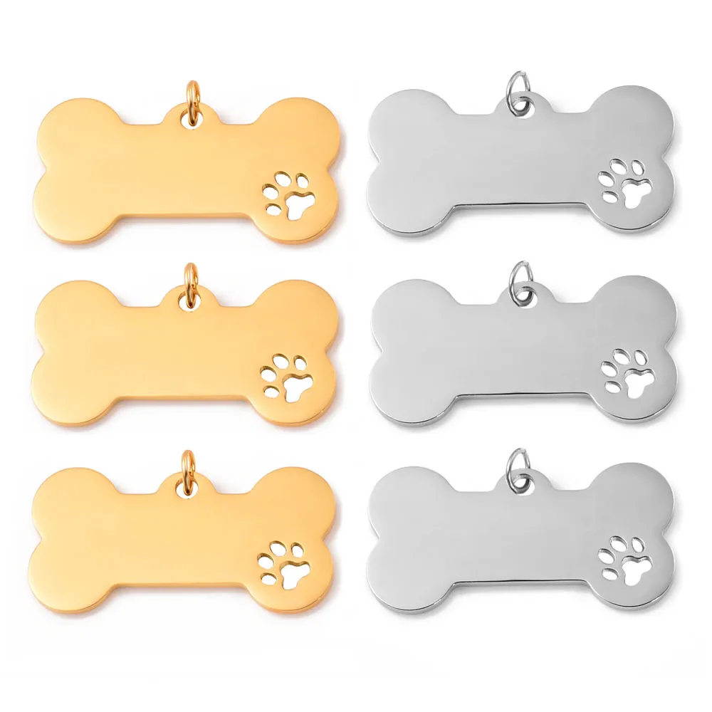 

Stainless Steel Dog Bone Charm Blank For Engrave Metal Dog Bone Tag Charms With Dog Paw Mirror Polished Wholesale 10pcs