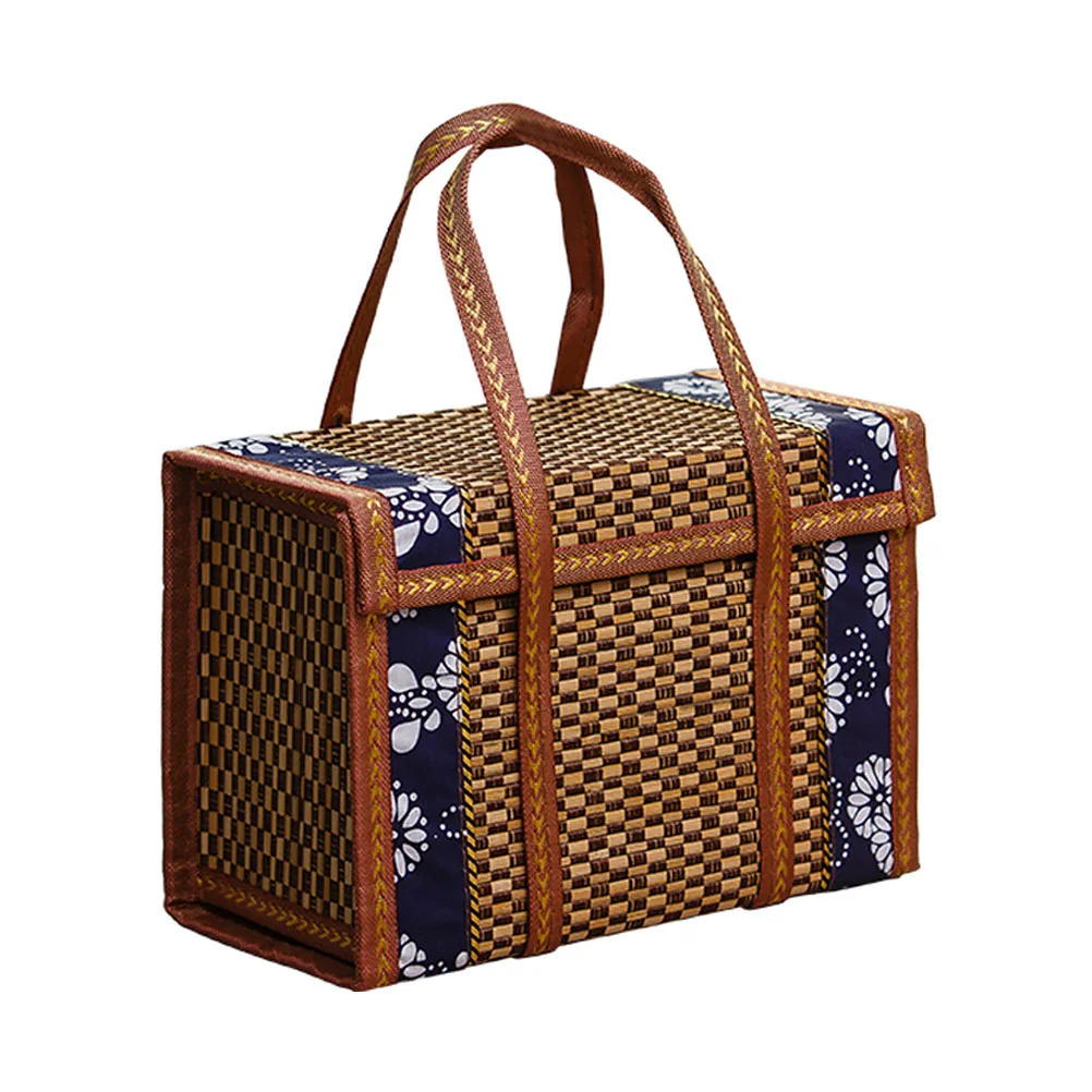 

Basket Picnic Woven Baskets Wicker Storage Folding Fruit Handle Hamper Handles Camping Market Foldable Rattan Gifts Empty