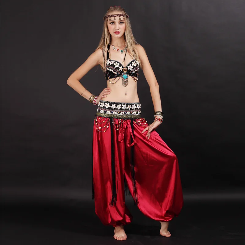 

Egypt Tribal Costume Belly Dance 2-pieces Belly Dance Belt Beaded Bra Top Bellydance Costume Adult ATS Belly Dancing Clothes