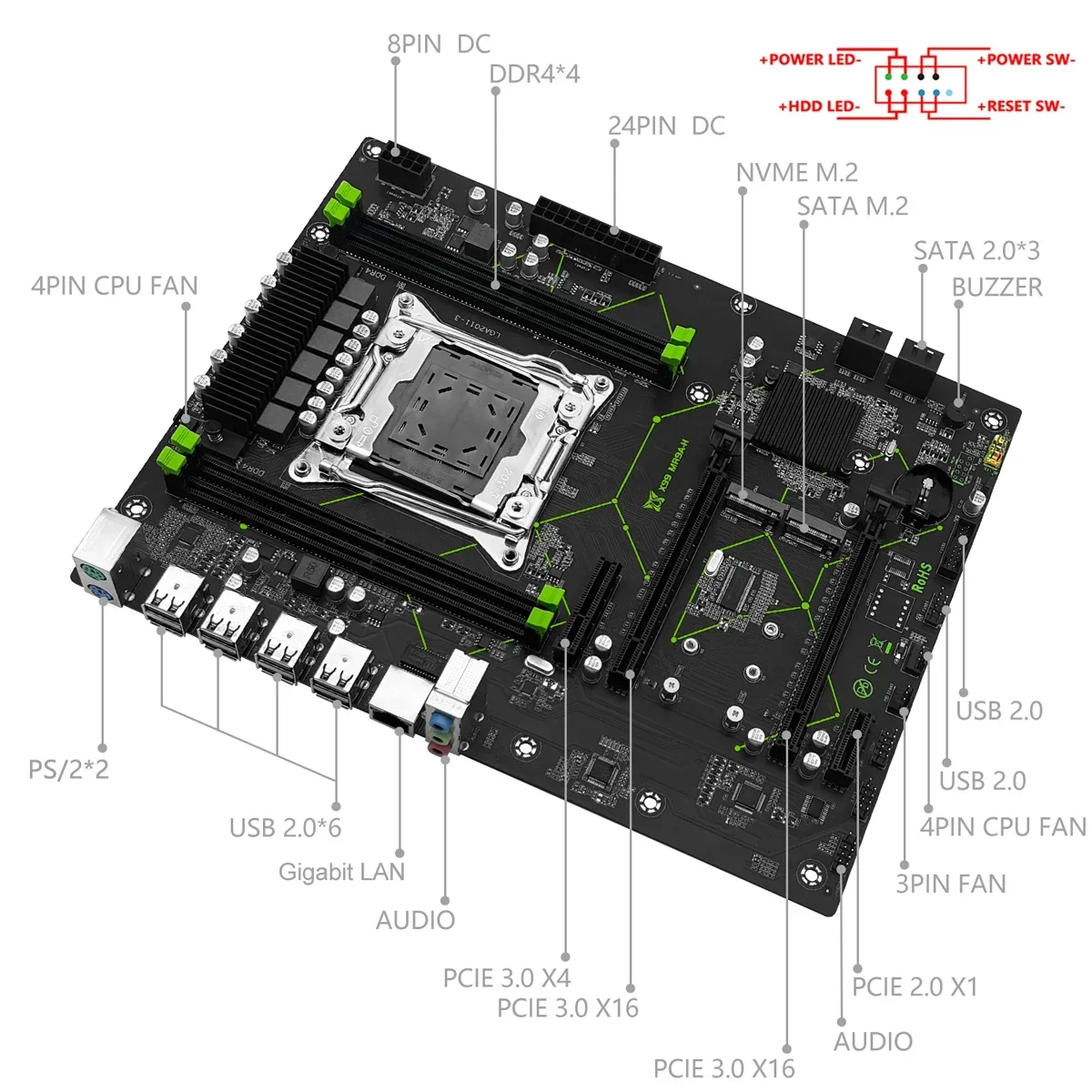 Комплект материнской платы MR9A-H MACHINIST X99 с процессором Intel LGA 2011-3 Xeon E5 2650 V4 DDR4 16 ГБ (2*8