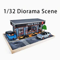 132 diorama garage parking lot scene car model wood display cabinet acrylic dustproof miniature convenience store led lighting