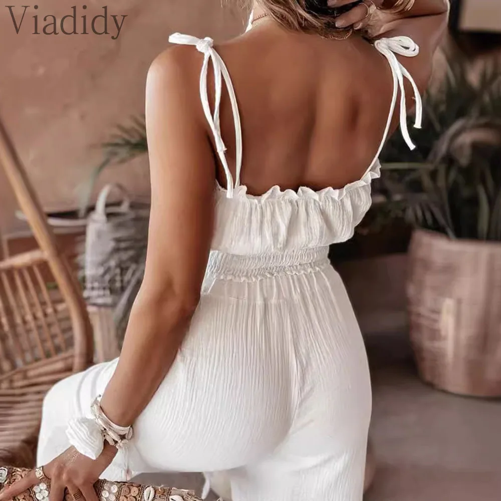 Женский Повседневный однотонный топ на бретелях-спагетти и прямые брюки с