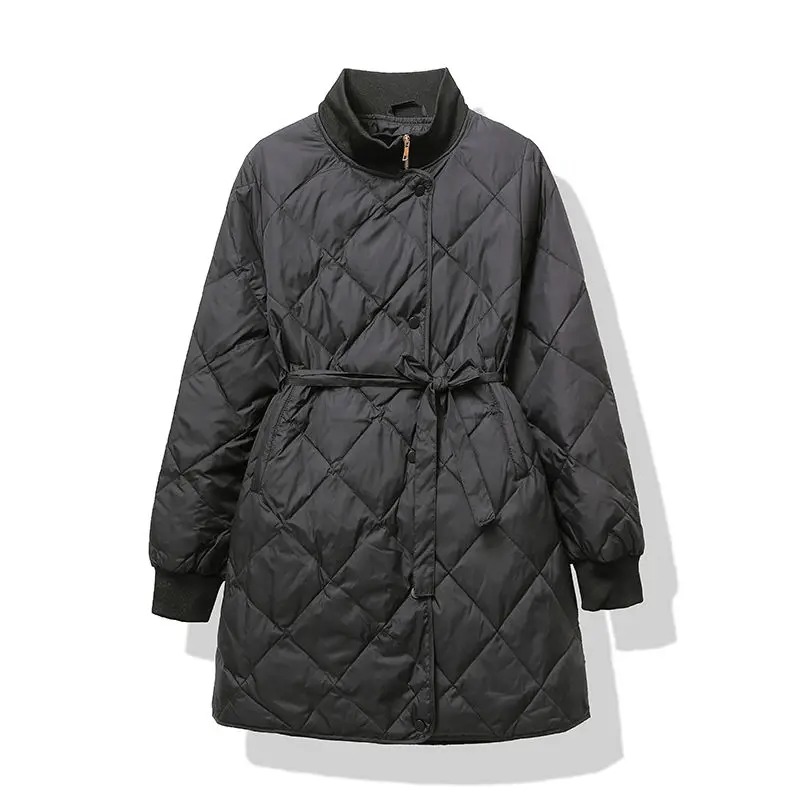 Workplace White Collar 90 Duck Down Stand Down jacket Women Winter New Loose Mid-Length Waist Hugging Diamond Pl...