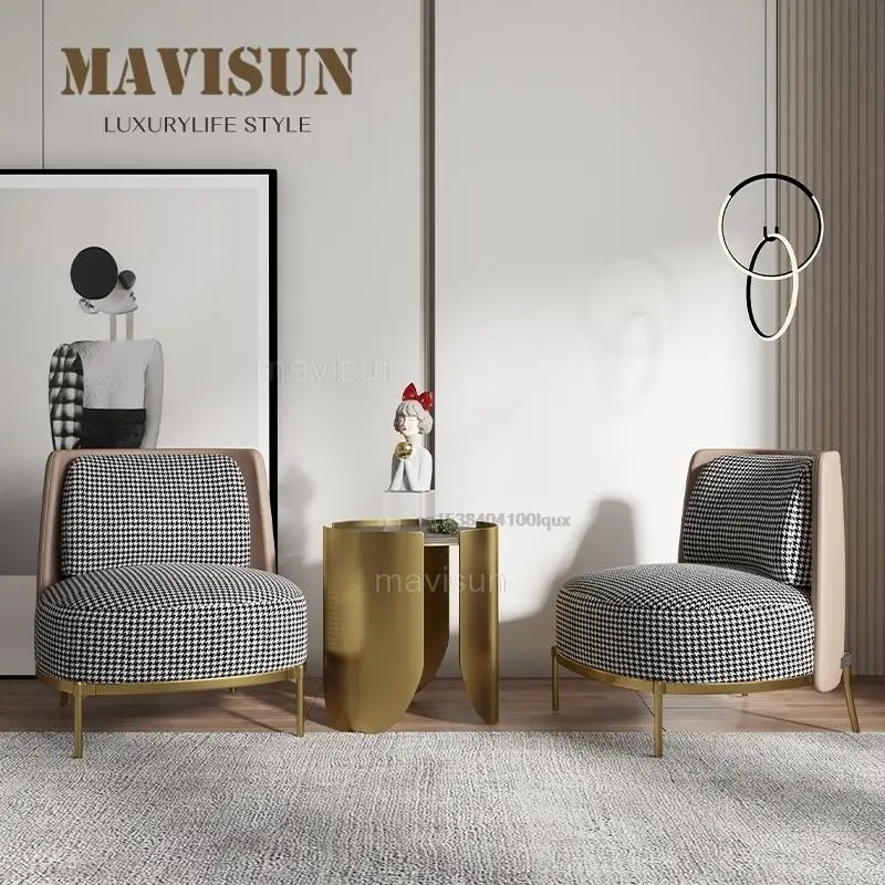 

Modern Fabric And Leather Single Sofa Chair For Living Room Small Furniture Sofa With Wool Surface Metal Base