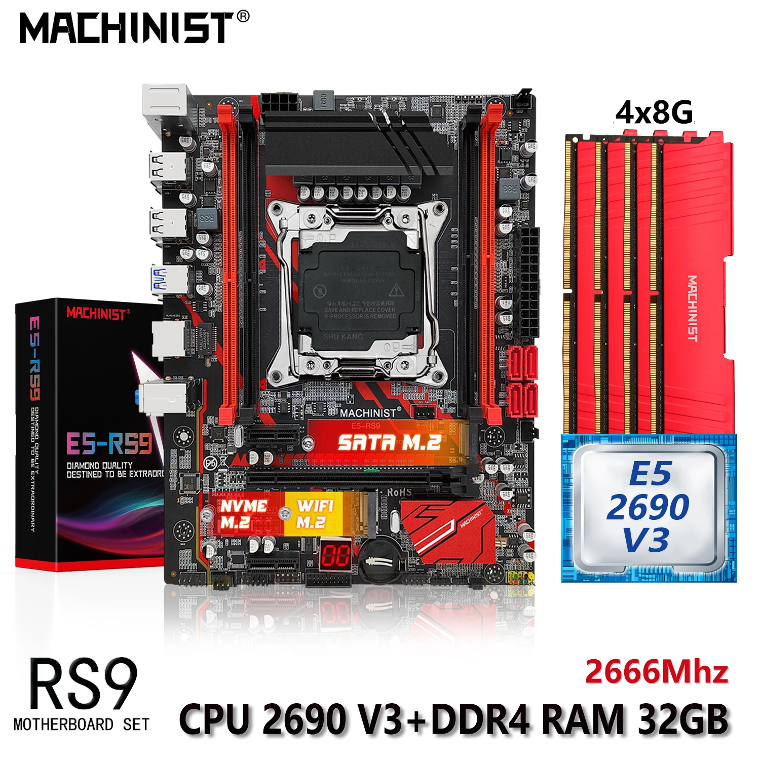 

MACHINIST X99 Motherboard Kit Xeon E5 2690 V3 CPU Processor 32GB(4*8G) DDR4 RAM Desktop Memory Set LGA 2011-3 Nvme M.2 M-ATX RS9