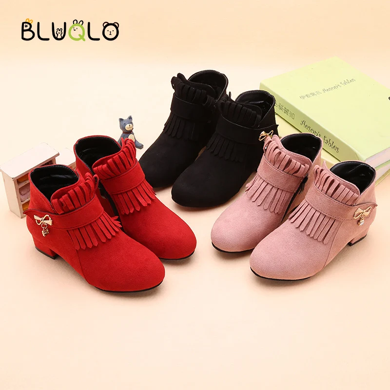 

Hot Sale Children Martin Boots Leather Shoes Baby Girls Kids Autumn Winter Warm Cute Bow Shoes Fashion Girls Kids Boots Non-Slip