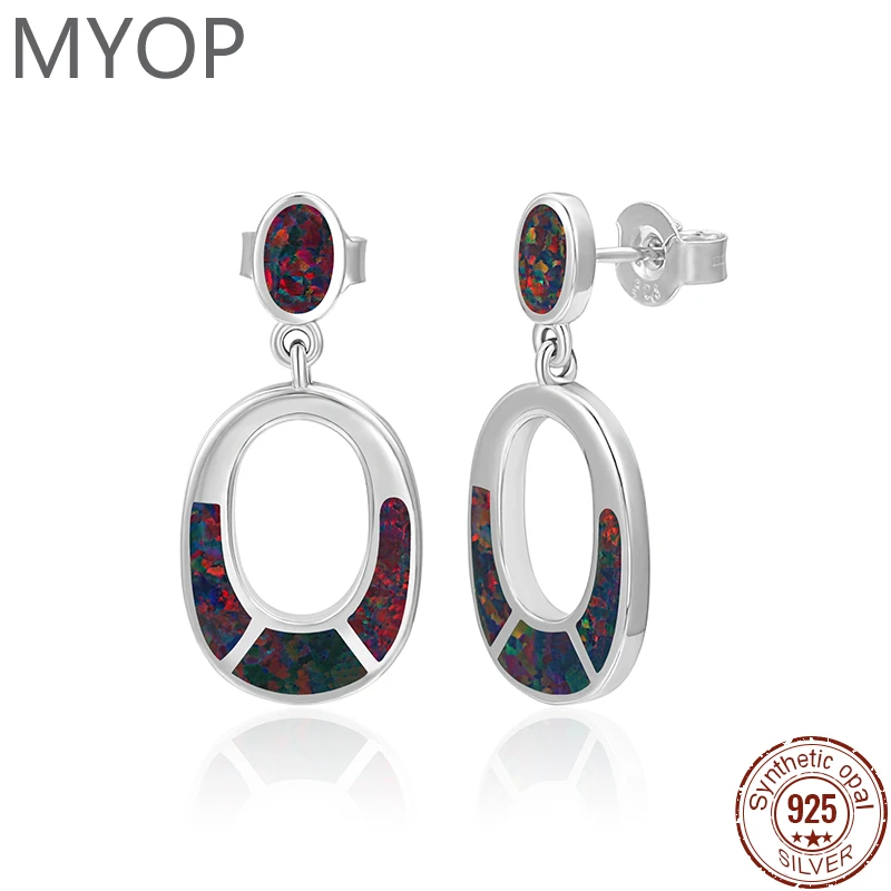 MYOP 925 Sterling Silver Fashion Eardrop Greek Design Temperament Synthetic Opal Earrings for Women Fine Jewelry Gift Party
