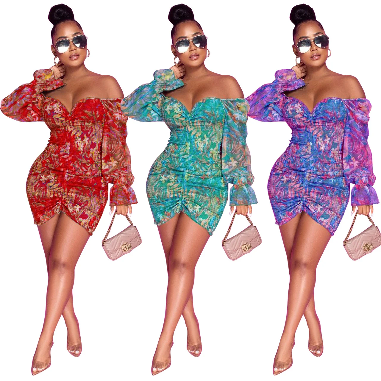 

Сексуальное женское платье с принтом, облегающее вечернее платье с воротником-лодочкой и кулиской, Клубная одежда, платья для женщин