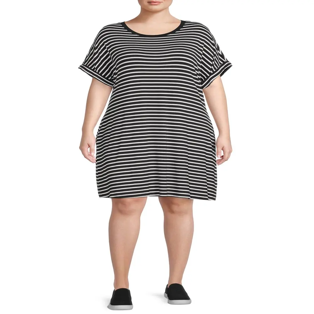 

HMCN Women`s Plus Size Roll Cuff T-Shirt Dress