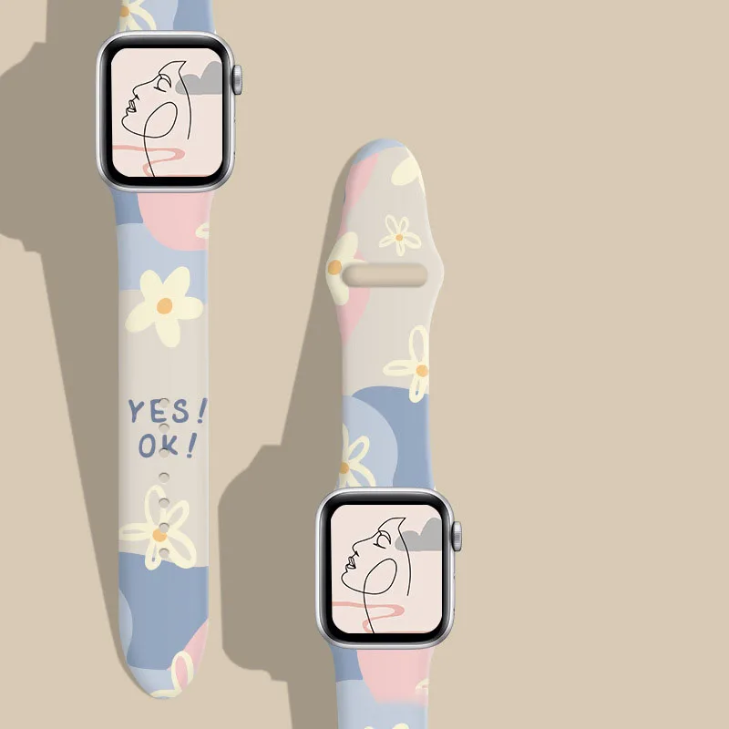Cartoon Printing Strap For Apple Watch Band 49mm 40mm 42mm 38mm Silicone Wrist 44mm 45mm 41mm Correa iWatch 8 7 6 5 4 3 SE Ultra