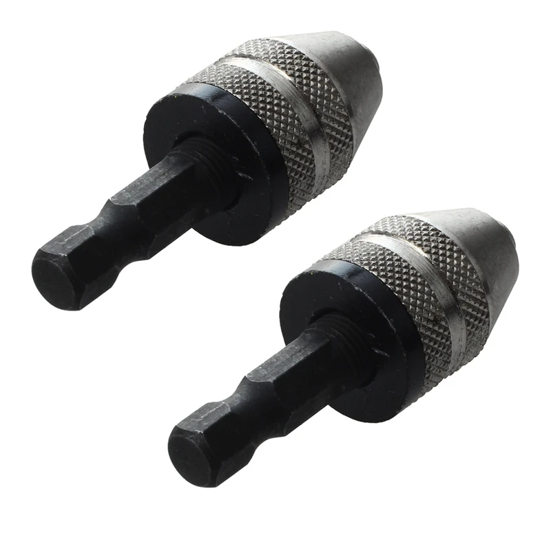 

TOP 2X Silver+Black 6Mm Keyless Drill Bit Chuck Quick Change Adapter Converter Hex Shank