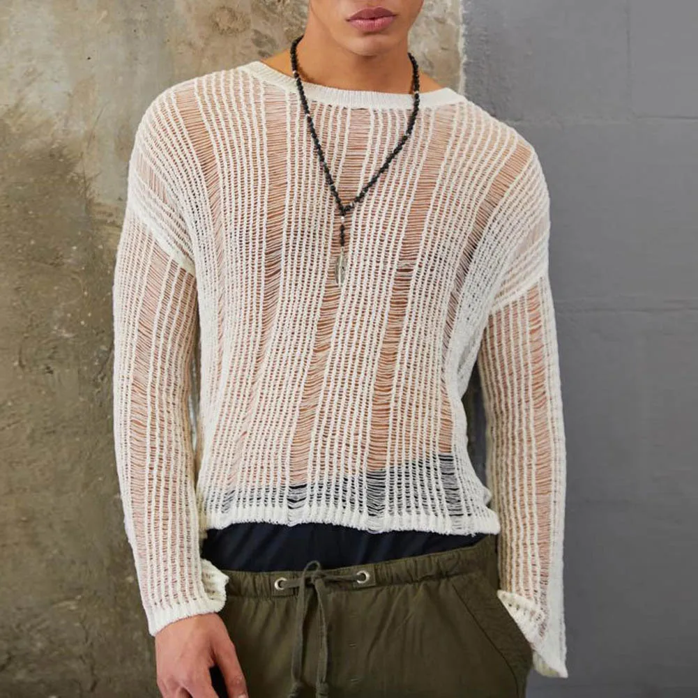 

Sexy Mens Mesh See Through Long Sleeves T-Shirt Underwear Club Wear Tank Top Men's Sexy Hollow Out Tee Undershirt