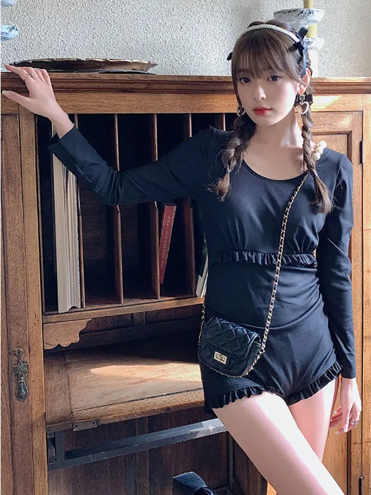 Женский раздельный купальник с оборками купальный костюм в корейском спортивном