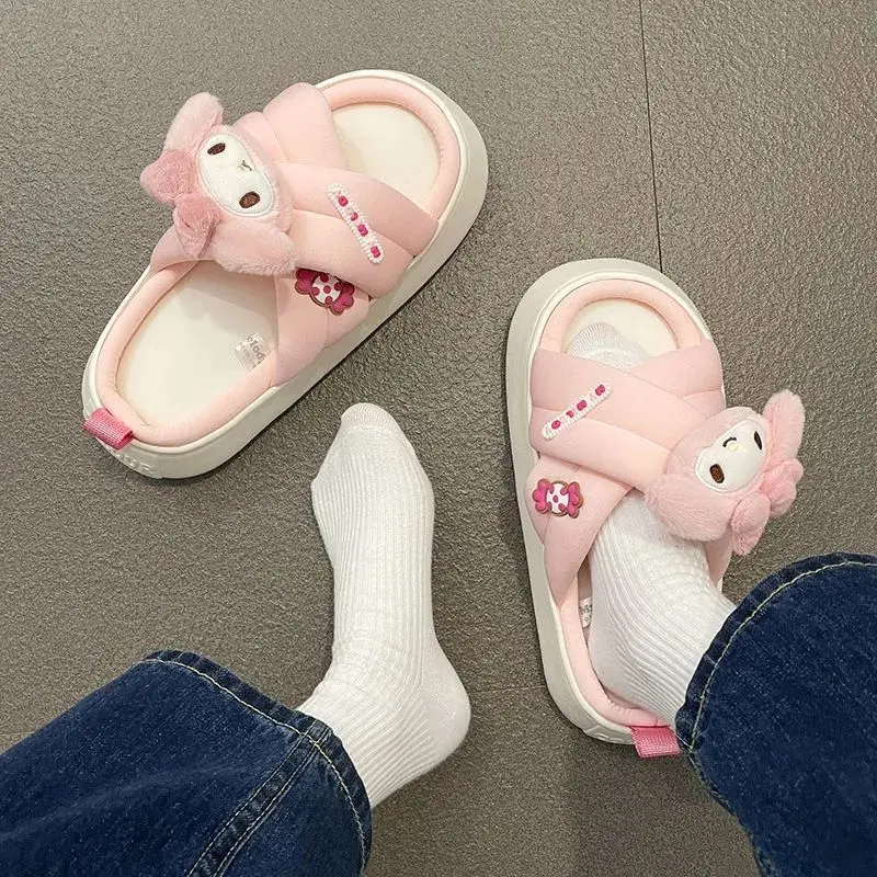 

Sanrio Mymelody Summer Slippers Cute Cartoon Kuromi Hellokitty Sandals Women's 2023 New Lazy Thick Soled Anti-Slip Slippers