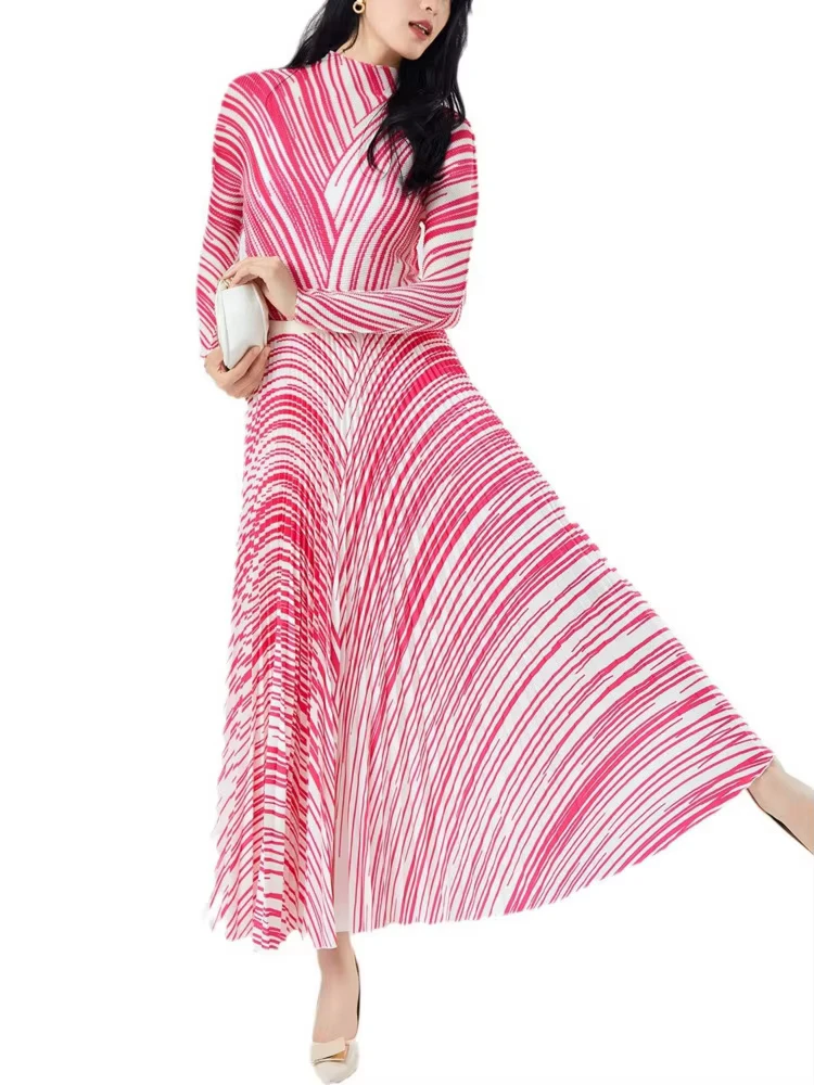 EGRM плиссированный комплект женская шикарная дизайнерская полосатая футболка с