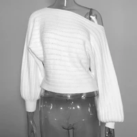 2021 autumn womens sweater bat lantern sleeve sweater womens top one shoulder hollow knit sweater long sleeve warm pullover