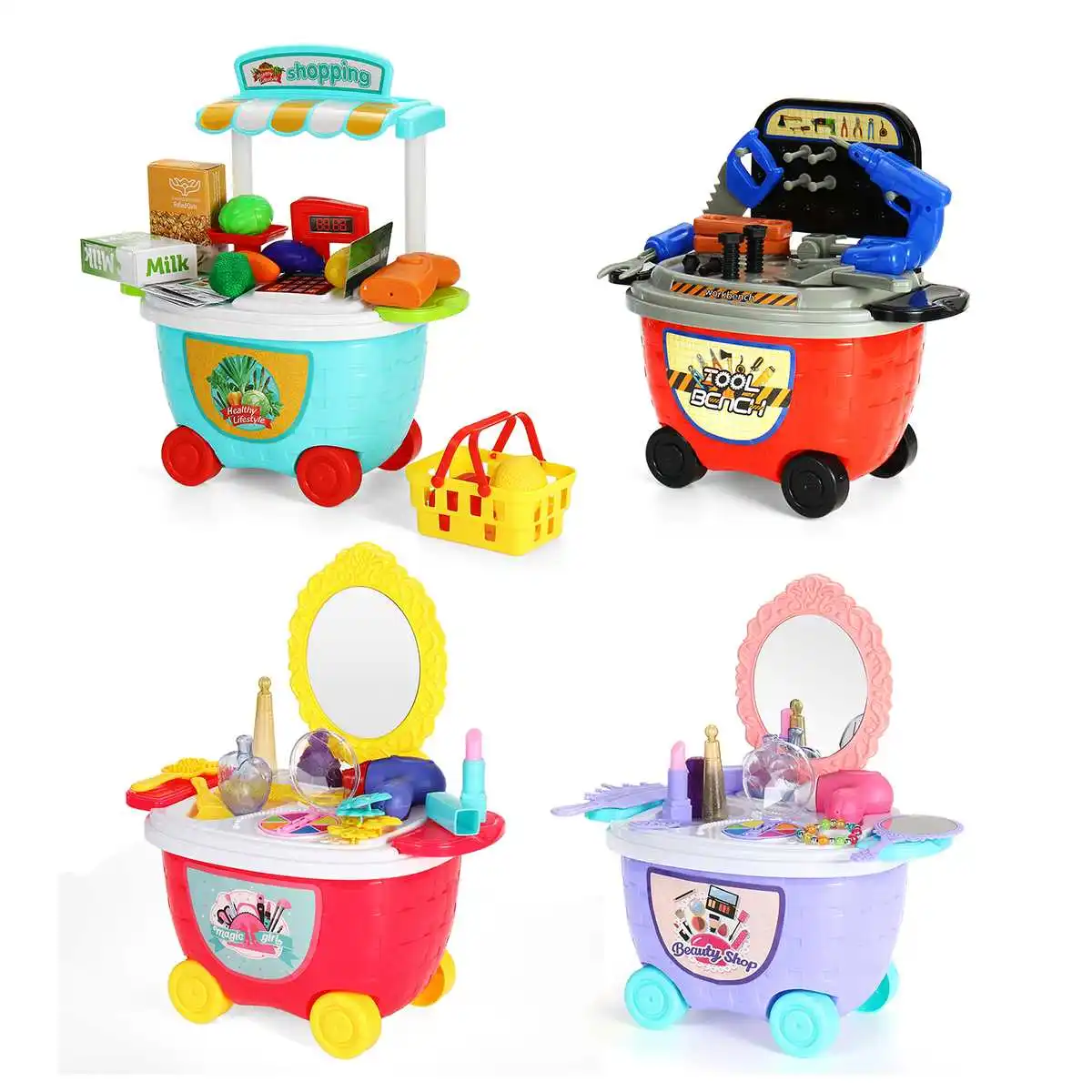 

1Set Children Play House Kitchen Toys Simulation Kitchenware Medical Equipment Girl Dressing Table Tools Portable Trolley Case