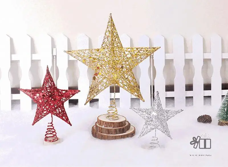 Железный блестящий порошок елочные украшения верхние звезды со светодиодной