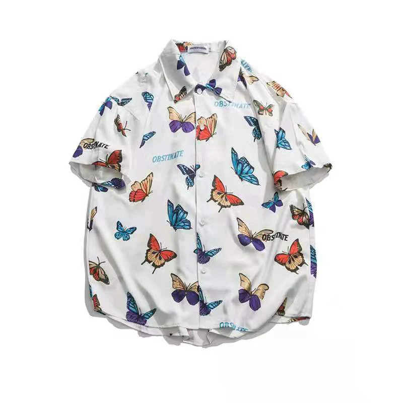 

Summer short sleeved shirt Harajuku Butterfly full print Hawaiian Trend shirt men's and women's Vintage Beach Shirts loose top