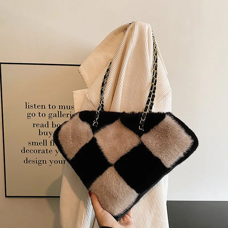 

Женская сумка-тоут из искусственного меха, с цепочкой