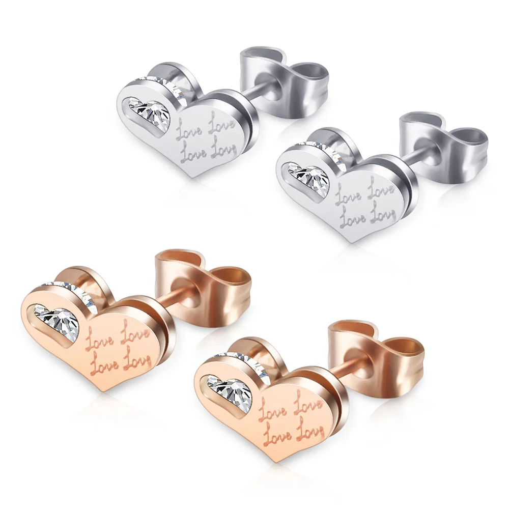 

Forever Love Wedding Earring Engraved Big Heart Tag Stainless Steel Charm Earring Rose Gold Color Lover Earring For Women