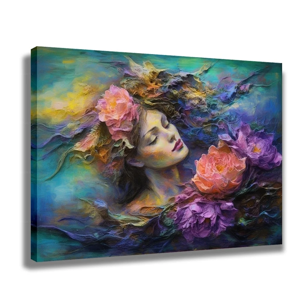 

Forbeauty, фиолетовые, розовые цветы, девушка, Спящая, рамка, галерея, холст, красочная ваза, Античный Декор для дома