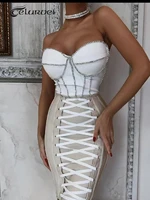 high quality 2022 new women celebrity pink khkai strapless rayon bandage dress elegant evening party dress vestidos