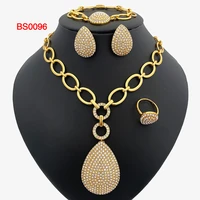 italian golden fahion jewelry set water drop large pendant saudi colored rhinestones woman necklace earrings wedding party gift