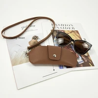 brown clip hanging neck glasses bag women portable glasses storage box sunglasses case retro pu glasses case