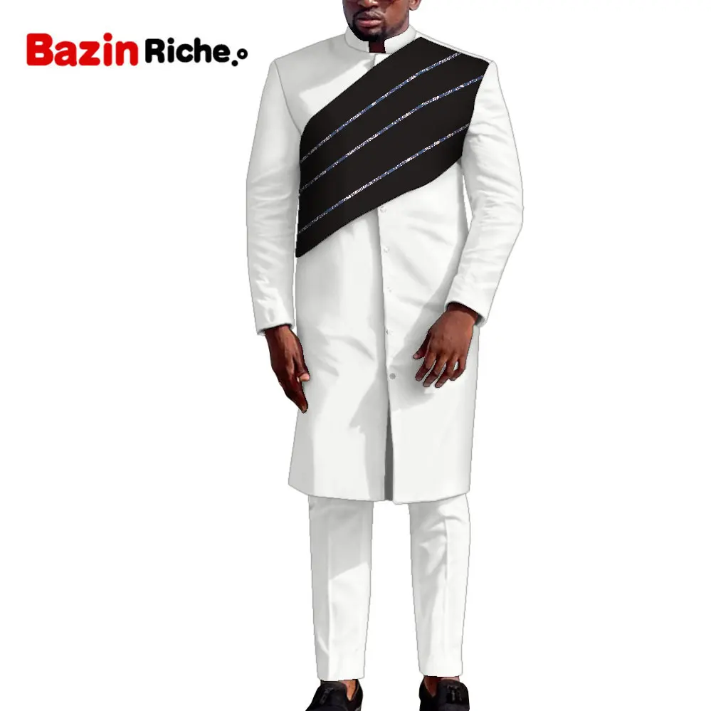 

African Men Clothes Set Long Sleeve Dashiki Shirts and Pants 2 Piece Set Tribal Outfits for Christmas Wedding Party WYN1487