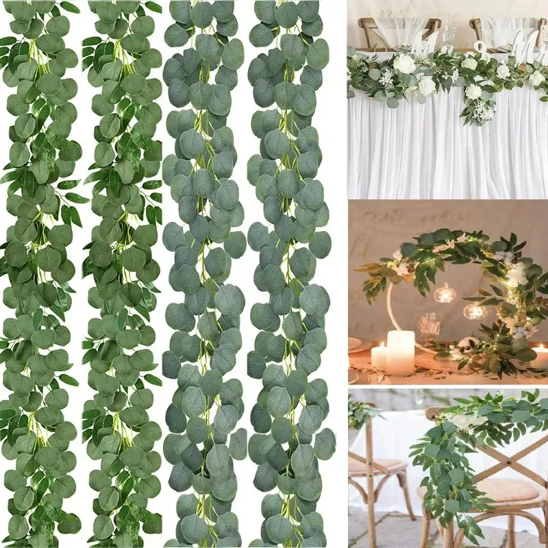 

3/1pcs Eucalyptus Leaves Artificial Fake Plant Green Vines Rattan Plants Ivy Wreath Wall Garden Country Wedding Home Decoration
