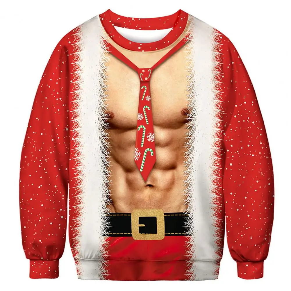 

Christmas Men Sweatshirt Funny Cartoon Print Round Neck Individual Spring Sweatshirt for Party
