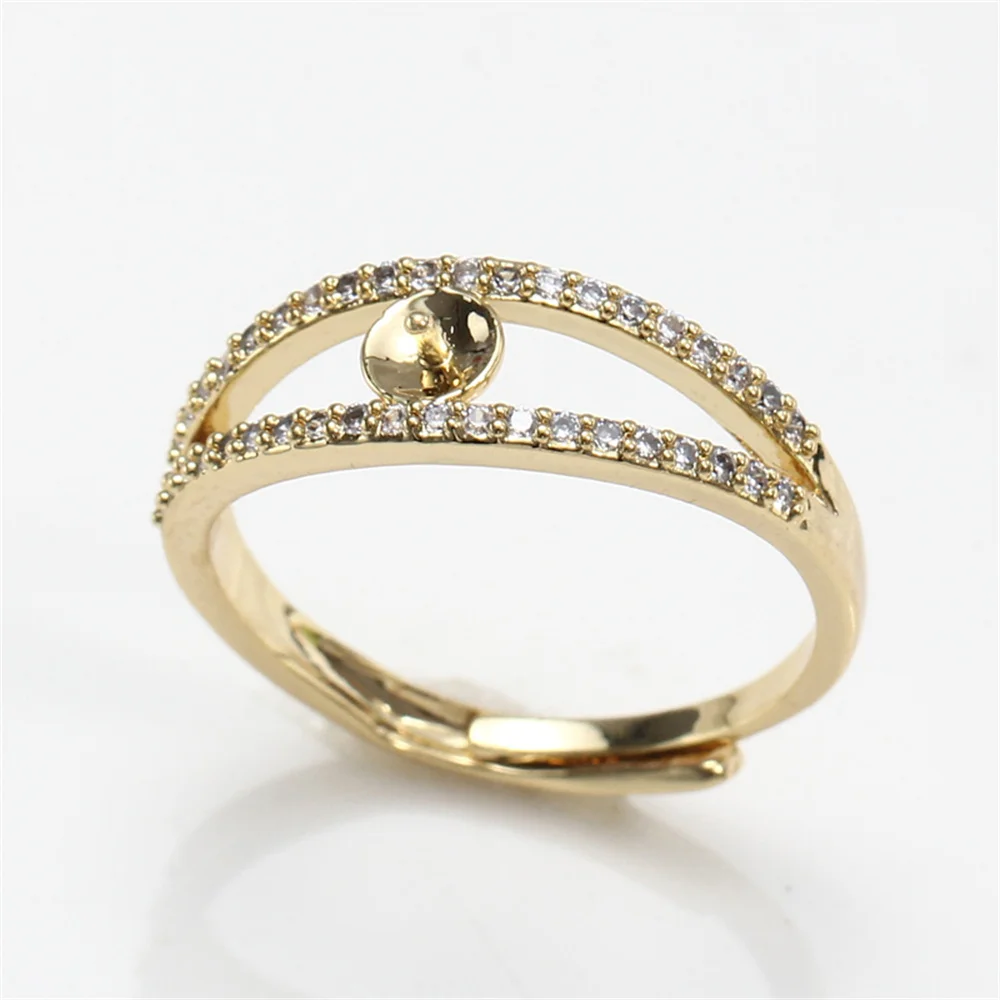 

Copper covered gold plating real gold K gold process simple paragraph zircon pearl ring empty bracket live mouth DIY accessories