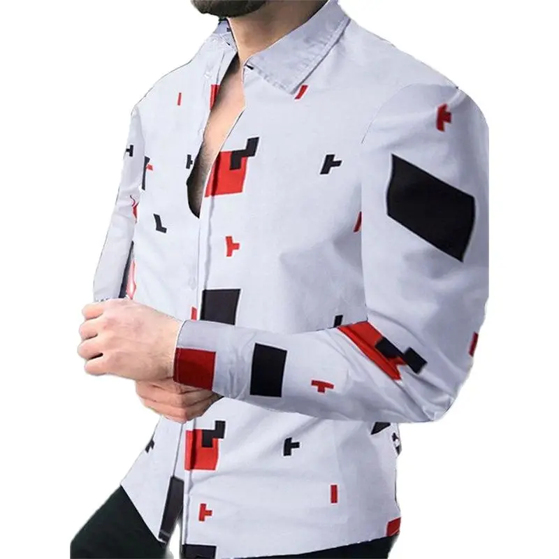 

Fashion Social Men Shirts Turn-down Collar Buttoned Shirt Casual Lattice Print Long Sleeve Tops Mens Clothes Streetwear Cardigan
