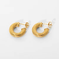 2022 new arrival 316l stainless steel twisted cc hoop earrings metal 18k gold waterproof jewelry cross stud earrings for women