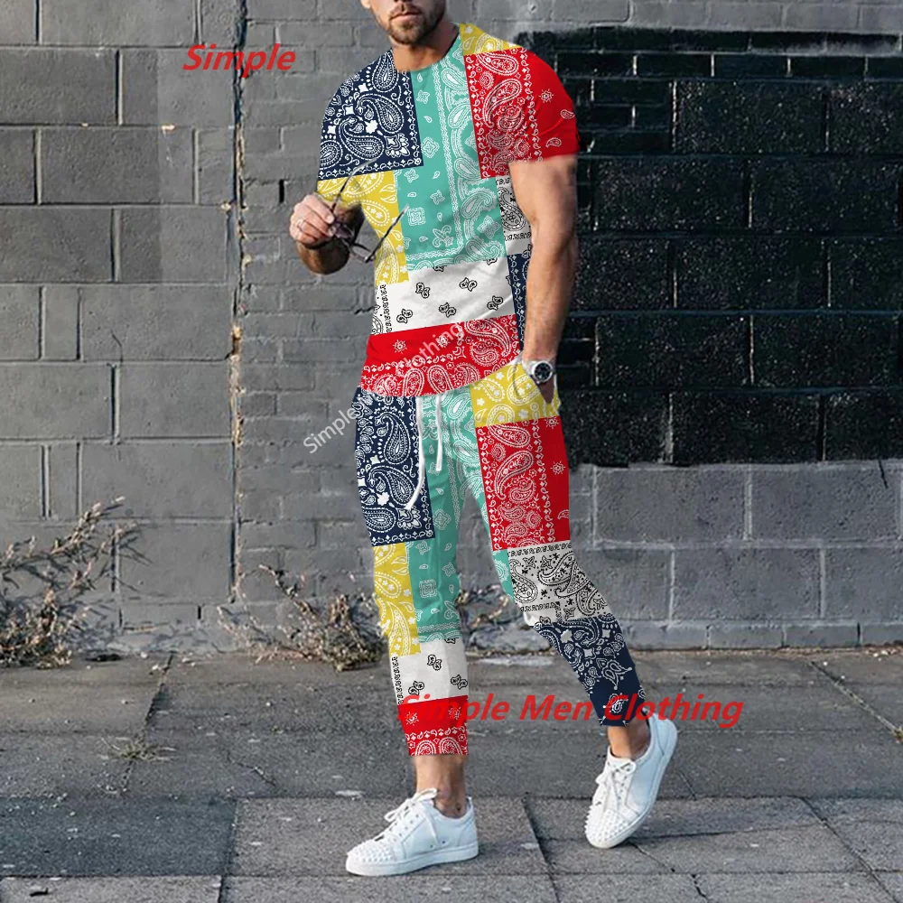 New Summer Men's Trousers Tracksuit 2 Piece Set 3D Print Sportwear Short Sleeve T Shirt+Long Pants Outfits Men Clothes