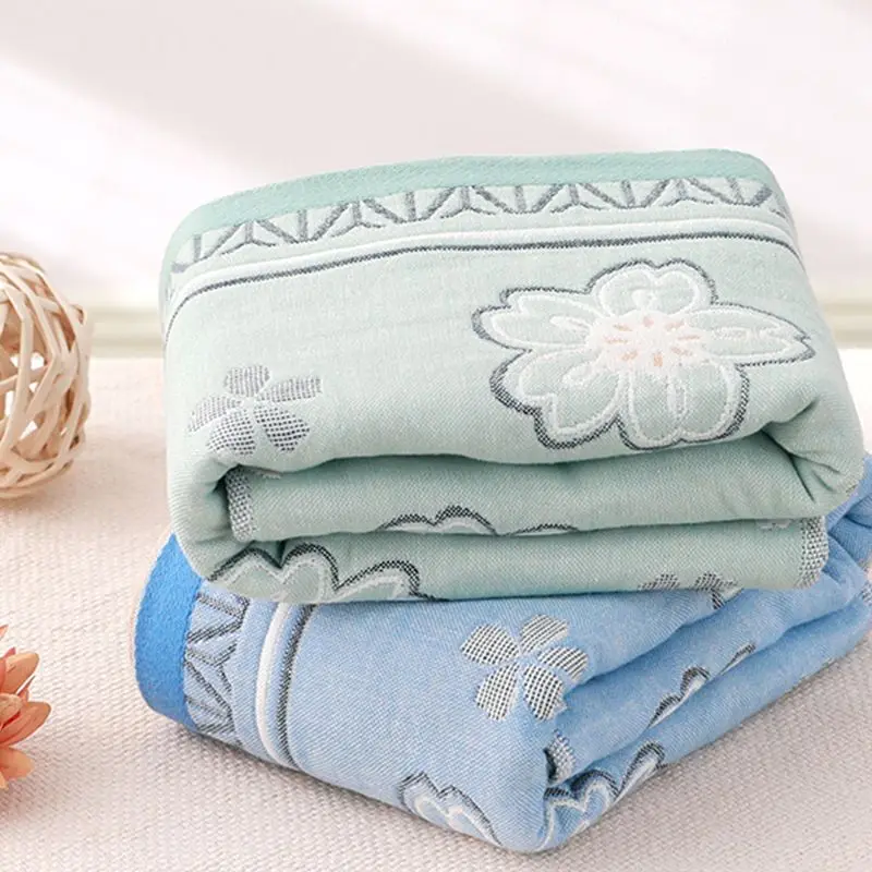 

High Quality Soft Cotton Gauze Bath Towel, Flower Pattern Skin-friendly Absorbent Bath Towel Bathroom Washcloth