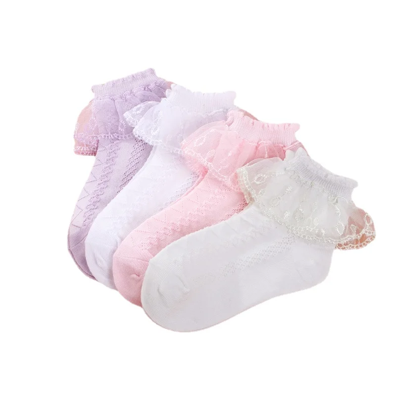 

Socks Summer Cotton Children Short Dance Sock Thin Mesh White Ruffle Frilly Gilrs Princess Socken