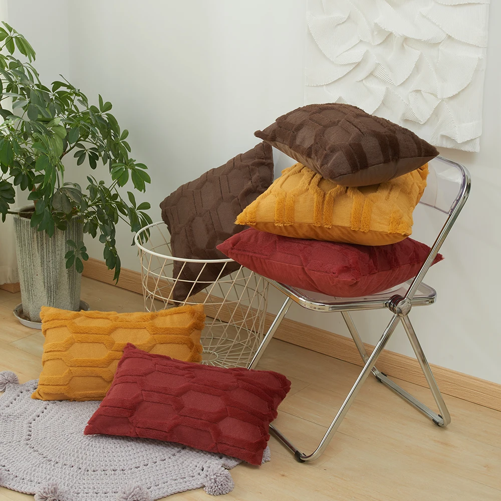 

Monochrome Plush Cushion Cover, Three-Dimensional Pillows for Sofa, Home Decoration, 45x45 cm